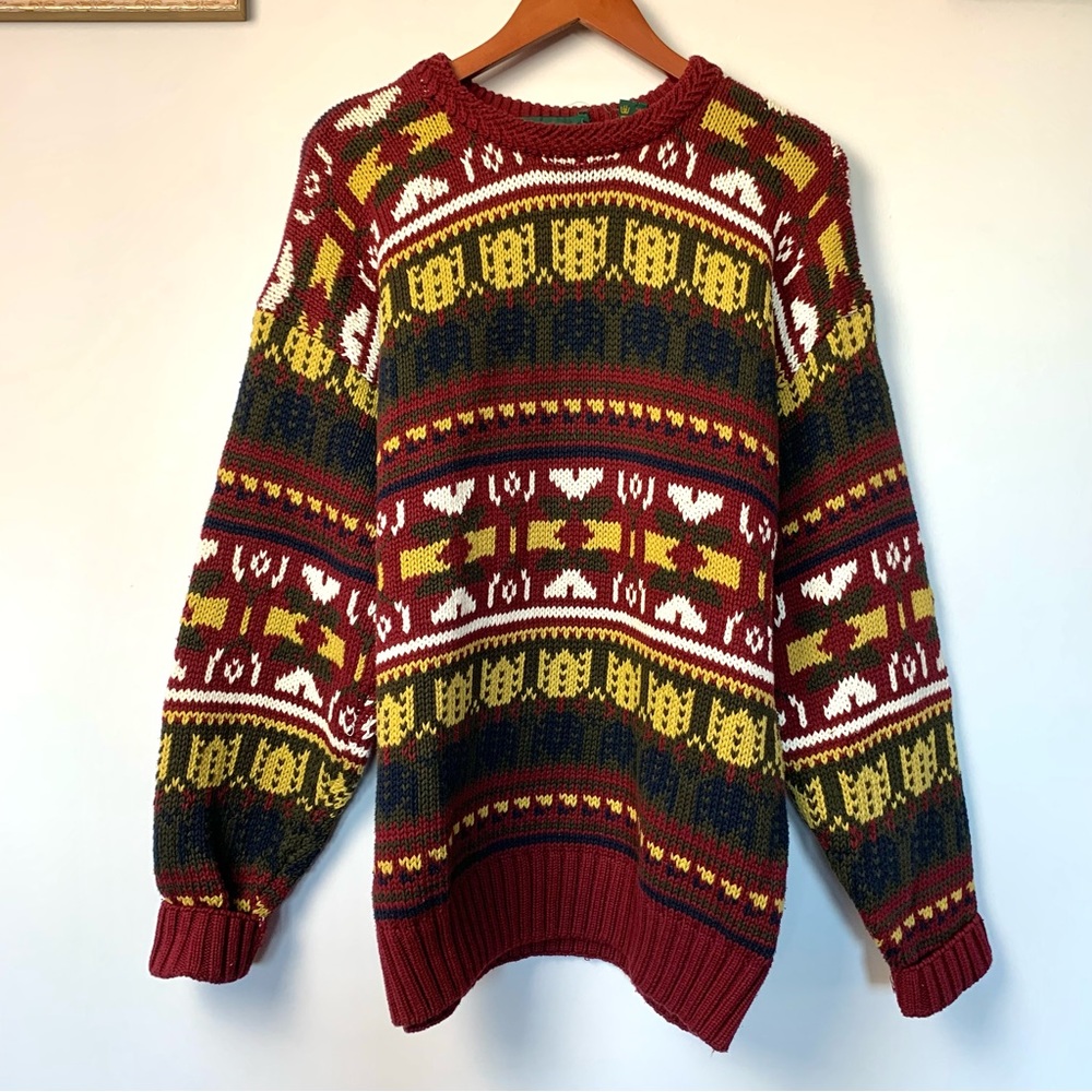 Vintage RARE Cricketeer 100% Cotton Abstract Knit Crewneck Christmas Sweater XL